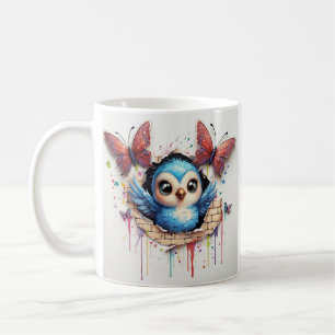 Whimsical Illustration Of Blue Bird And Butterfly Coffee Mug