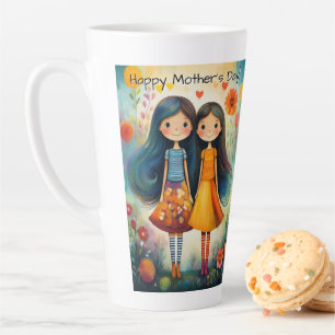 Whimsical illustration of two girls Mother’s Day Latte Mug