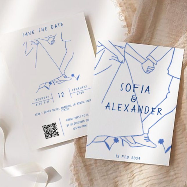 Whimsical Illustration With QR Code RSVP Wedding Invitation (Wedding Invitation)