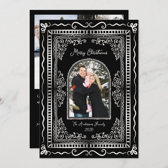 Whimsical Illustrative Christmas Five Photo Holida Holiday Card (Front/Back)