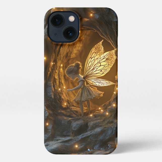 Whimsical image of a fairy in the hollow of a tree iPhone case (Back)