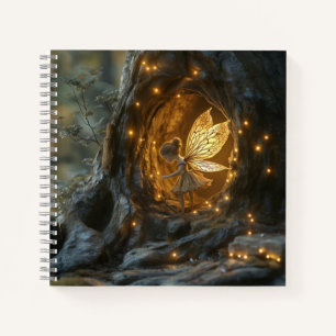 Whimsical image of a fairy in the hollow of a tree notebook