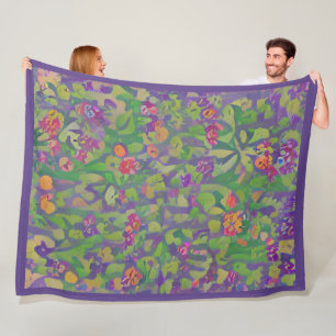 Whimsical Impressionist Purple Irises Boho Floral  Fleece Blanket