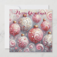 Whimsical Impressionistic Christmas Ornaments Pink