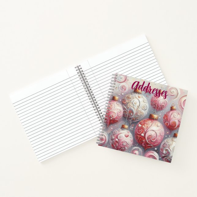 Whimsical Impressionistic Christmas Ornaments Pink Notebook (Inside)