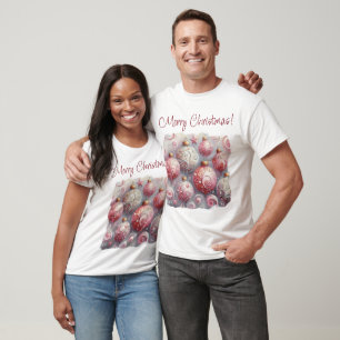 Whimsical Impressionistic Christmas Ornaments Pink T-Shirt