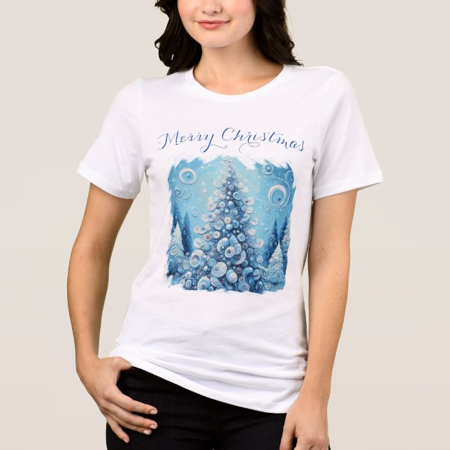 Whimsical Impressionistic Christmas Tree Blue Tri-Blend Shirt (Front)