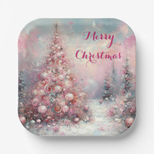 Whimsical Impressionistic Christmas Tree Paper Plate
