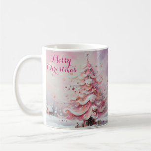 Whimsical Impressionistic Christmas Tree Pink Coffee Mug