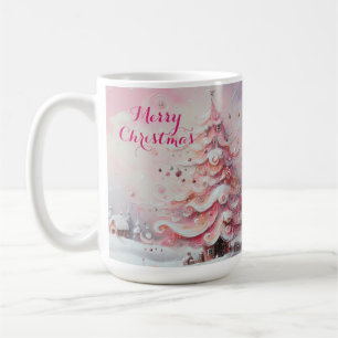 Whimsical Impressionistic Christmas Tree Pink Coffee Mug