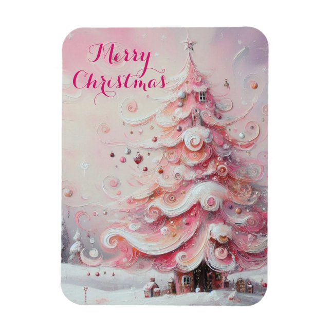 Whimsical Impressionistic Christmas Tree Pink Magnet (Vertical)
