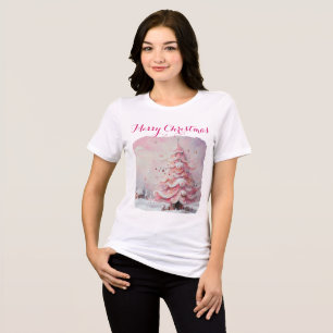 Whimsical Impressionistic Christmas Tree Pink Tri-Blend Shirt
