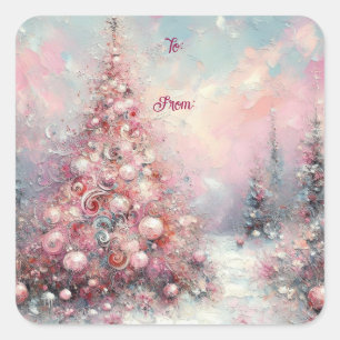 Whimsical Impressionistic Christmas Tree Square Sticker