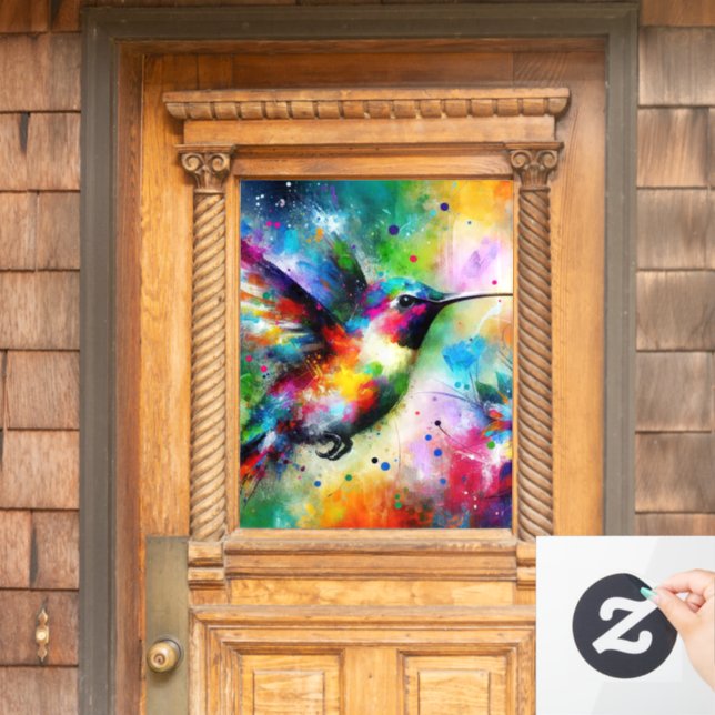 Whimsical Impressionistic Colourful Hummingbird (Home Door)