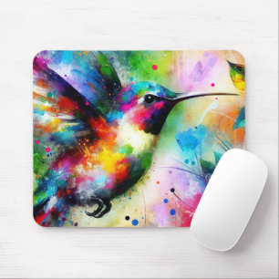 Whimsical Impressionistic Colourful Hummingbird Mouse Pad