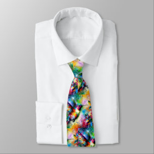 Whimsical Impressionistic Colourful Hummingbird Tie