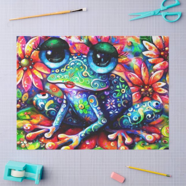 Whimsical Impressionistic Floral Frog Decoupage Tissue Paper (Craft)