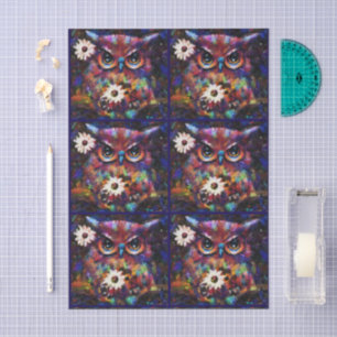 Whimsical Impressionistic Floral Owl Decoupage Tissue Paper