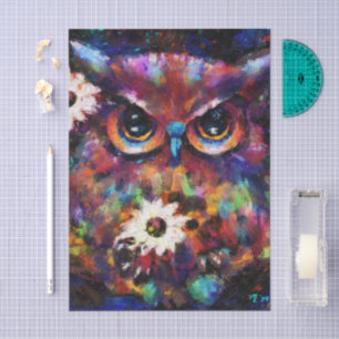 Whimsical Impressionistic Floral Owl Decoupage Tissue Paper