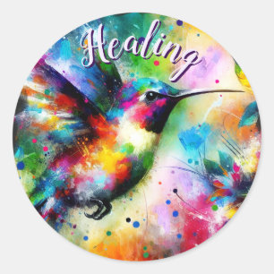 Whimsical Impressionistic Hummingbird Teal Purple  Classic Round Sticker