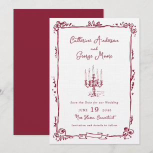 Whimsical Ink Hand Drawn Candelabra Wedding Save The Date