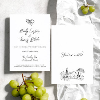 Whimsical Ink Hand Drawn Illustration Wedding Invitation
