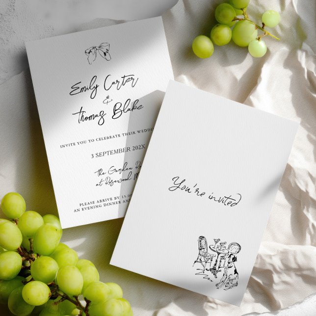 Whimsical Ink Hand Drawn Illustration Wedding Invitation (Whimsical Ink Hand Drawn Illustration Wedding Invitation)