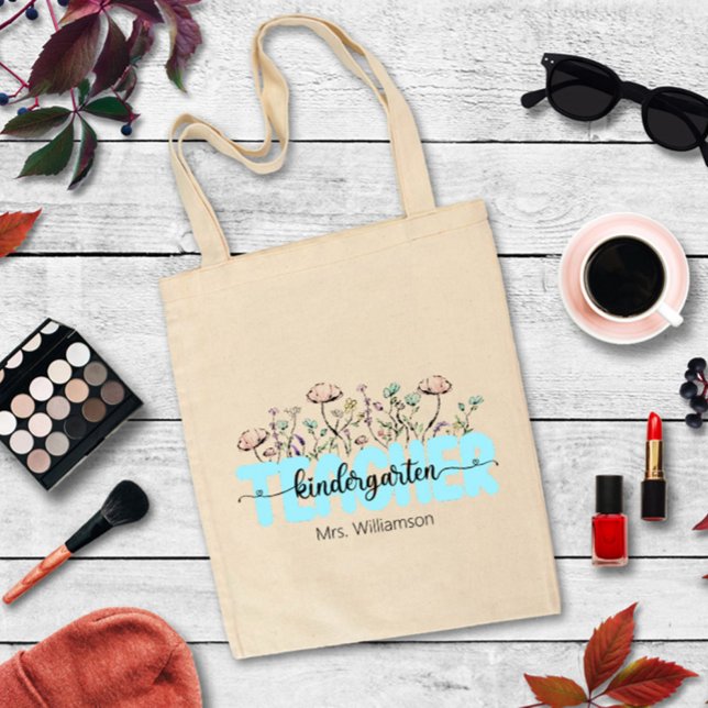 Whimsical Inky Wildflowers Stylish Teachers Gift Tote Bag (Creator Uploaded)