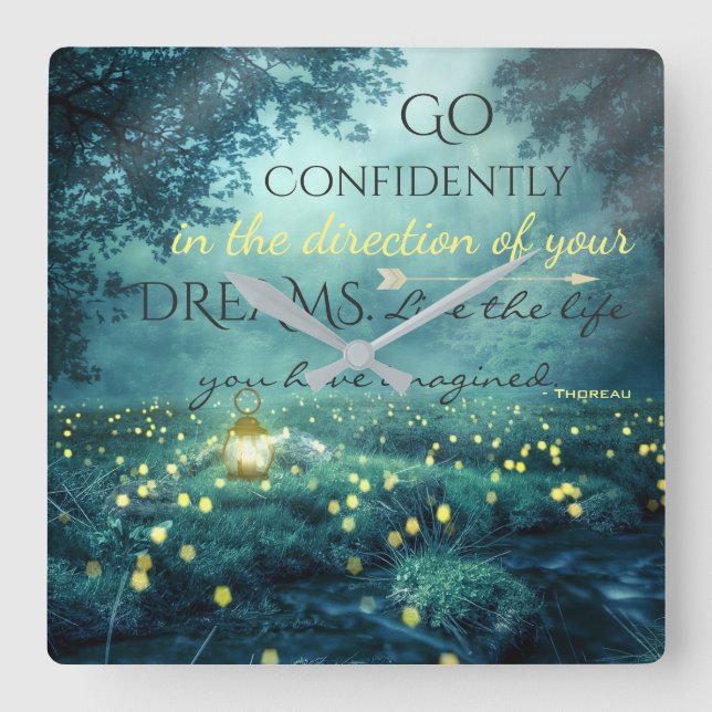 Whimsical Inspiring Dreams Quote Square Wall Clock (Front)