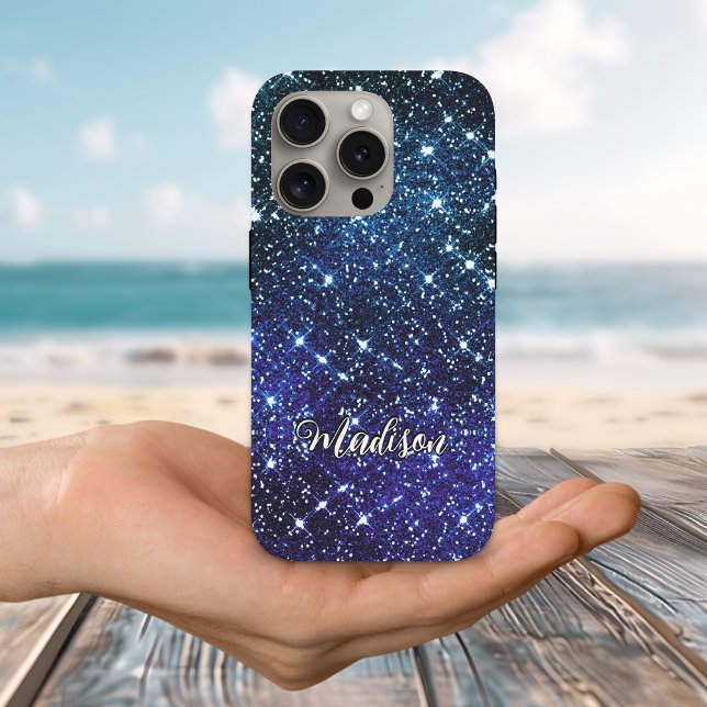 Whimsical iridescent blue Glitter monogram Case-Mate iPhone Case (Creator Uploaded)