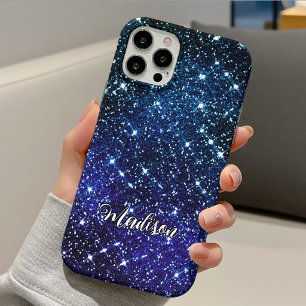Whimsical iridescent blue Glitter monogram iPhone 11 Case