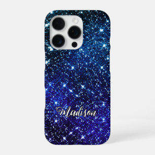 Whimsical iridescent blue Glitter monogram iPhone 16 Pro Case