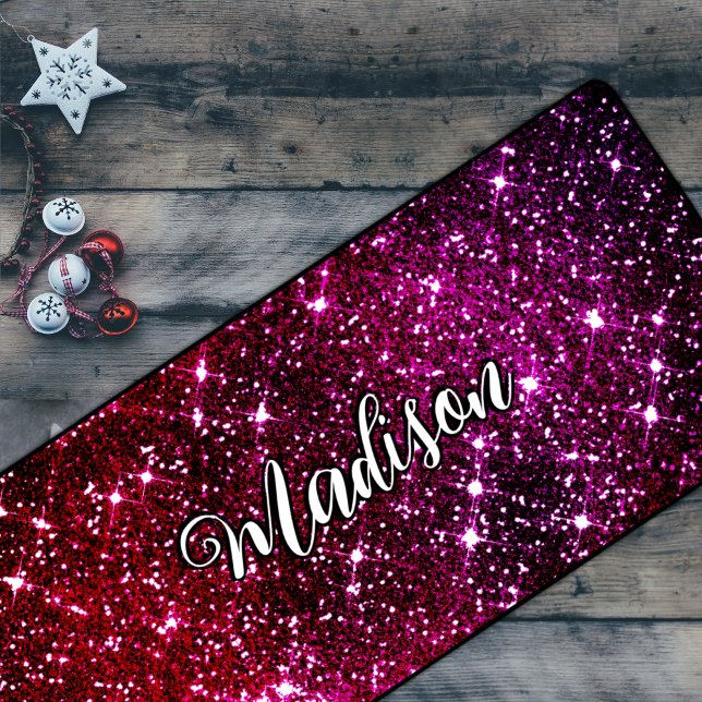 Whimsical iridescent pink Glitter monogram Desk Mat (Creator Uploaded)
