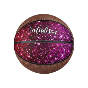 Whimsical iridescent pink Glitter monogram Mini Basketball