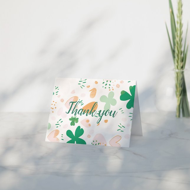 Whimsical Irish Lucky Green Shamrock Baby Shower Thank You Card (Creator Uploaded)