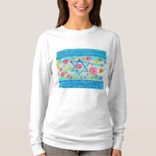 Whimsical Israeli flag shirt with flowers & hearts