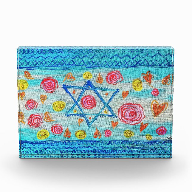 Whimsical Israeli flag with flowers & hearts Photo Block (Front)