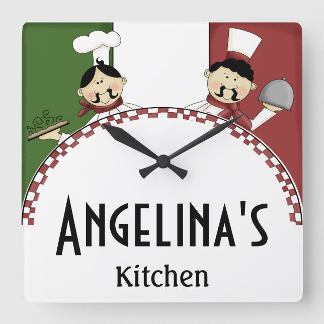 Whimsical Italian Chef Square Wall Clock (Front)
