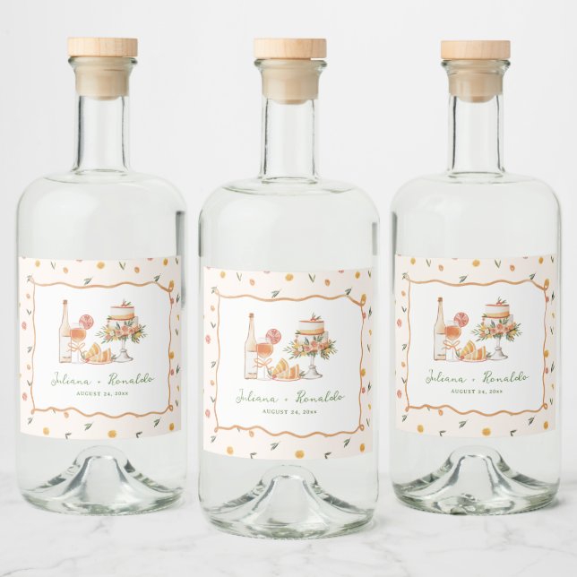 Whimsical Italian Citrus Wedding Liquor Bottle Label (Bottles)