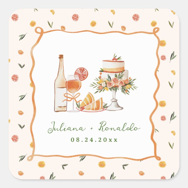 Whimsical Italian Citrus Wedding Square Sticker (Front)
