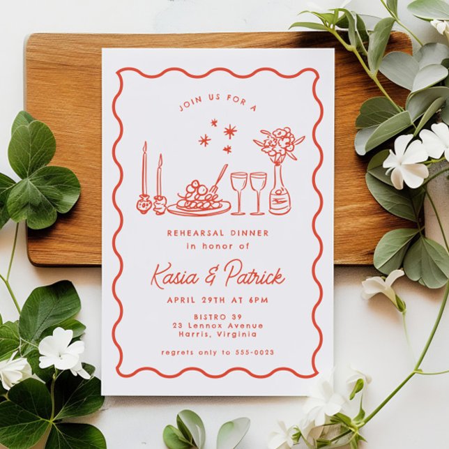 Whimsical Italian Doodle Wedding Rehearsal Dinner Invitation (Creator Uploaded)