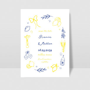 Whimsical Italian Hand Drawn Lemons Frame Wedding Save The Date