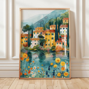 Whimsical Italian Lakeside Village Art Print