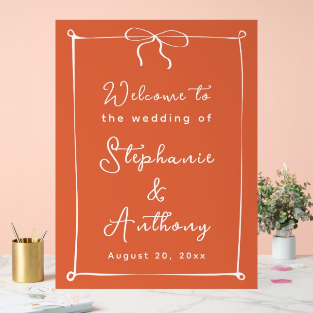 Whimsical Italian Sunset with White Bow Wedding Acrylic Sign (Wedding)