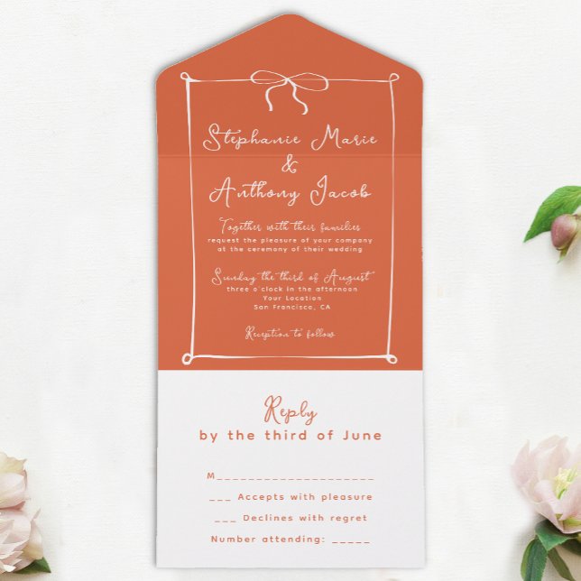 Whimsical Italian Sunset with White Bow Wedding All In One Invitation (Creator Uploaded)