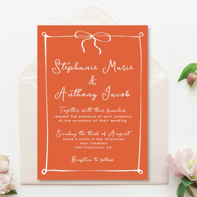 Whimsical Italian Sunset with White Bow Wedding Invitation (Creator Uploaded)