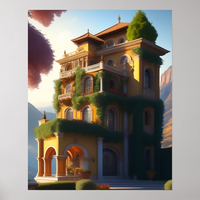 Whimsical Italian Villa Art Print (Front)