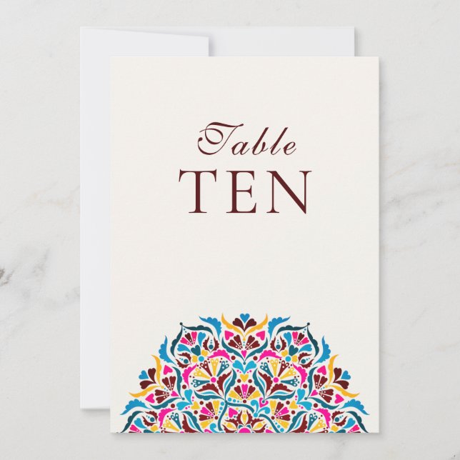 Whimsical Ivory Floral Border Wedding Table Number (Front)