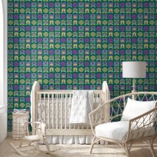 Whimsical Jewel Tones Hand drawn Boho Dark Green Wallpaper