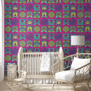 Whimsical Jewel Tones Hand drawn Boho Dark Pink Wallpaper